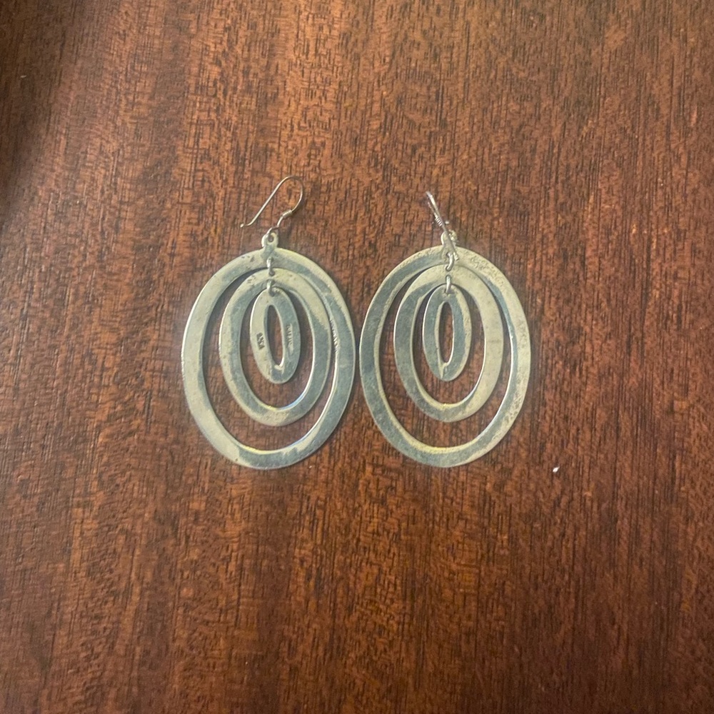 Sterling Silver 925 Triple Hoop Dangle Earrings